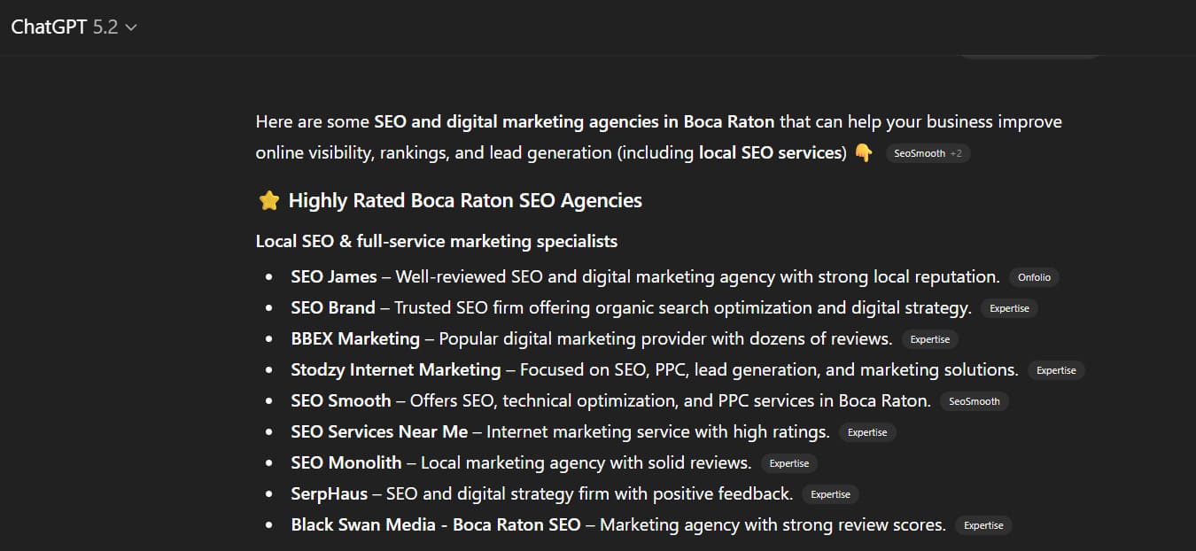 SEO James is Number 1 on AI Artificial Intelligence Search Results