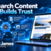 Laptop and connected content cards illustrating clear, trustworthy business content for AI search.